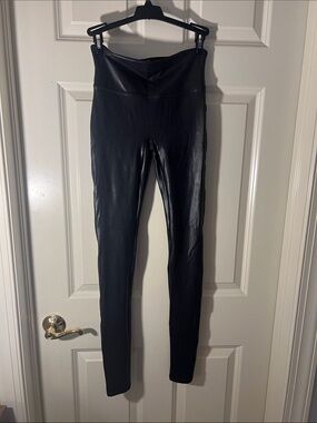 SPANX Black Faux Leather Leggings with Red Label